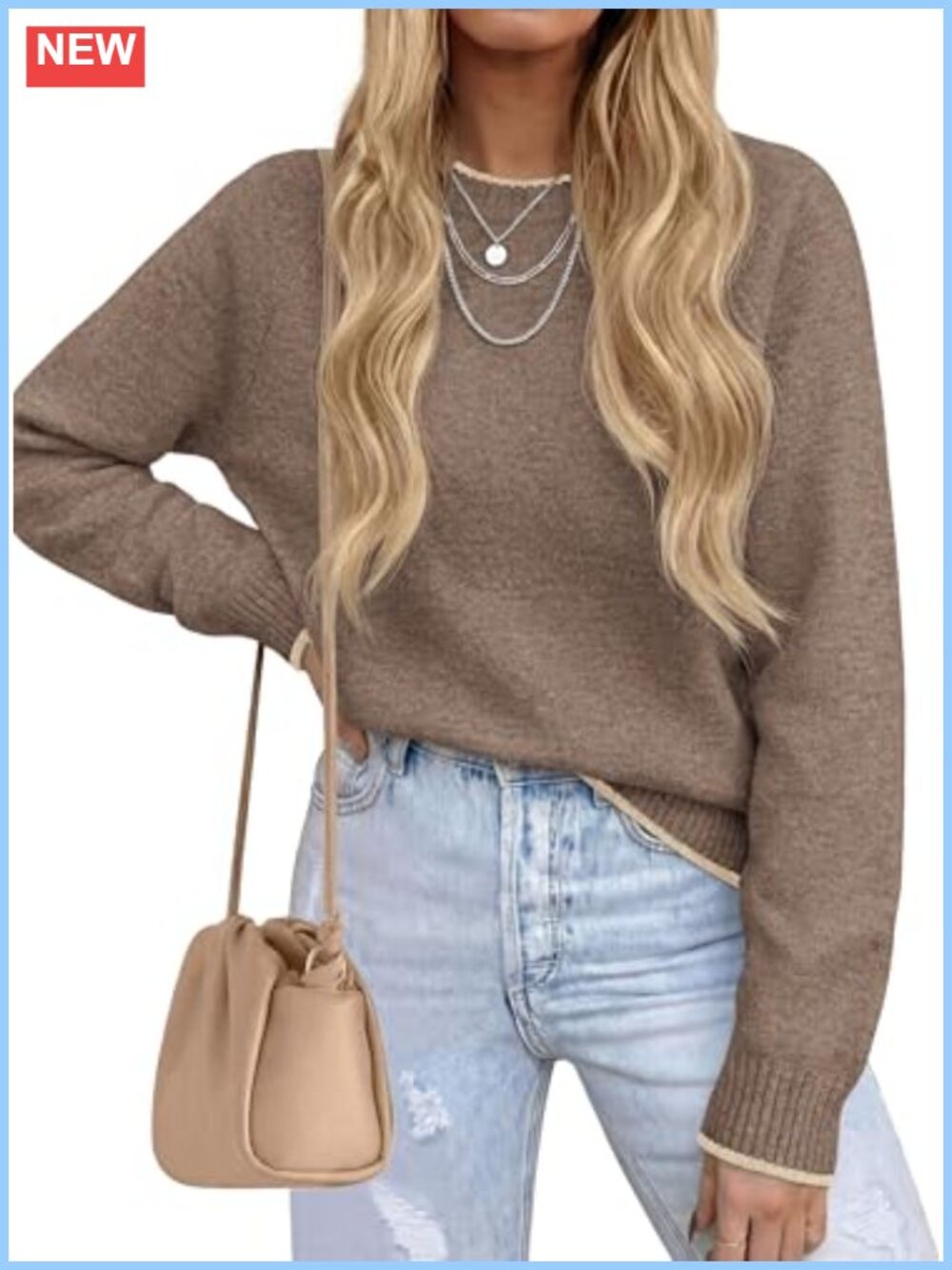 Womens Crewneck Pullover Sweater Long Sleeve Knit Top